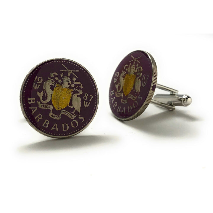 Enamel Cufflinks Hand Painted Barbados Coin Cufflinks Old Coin Rare Enamel Cuff Links Cool Guy Gifts Collector Coins Image 2