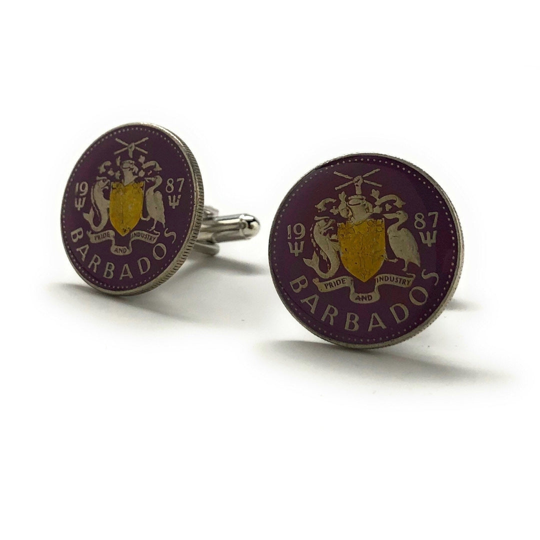 Enamel Cufflinks Hand Painted Barbados Coin Cufflinks Old Coin Rare Enamel Cuff Links Cool Guy Gifts Collector Coins Image 3