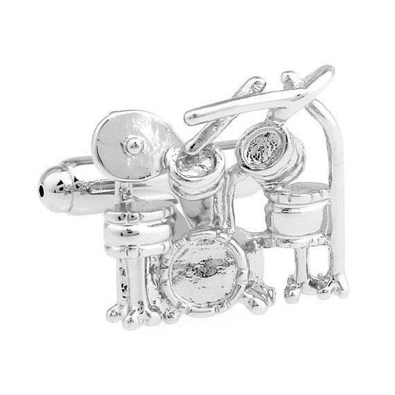 Drums Cufflinks Silver Rock and Roll Drum Kit Drummer Musician Cuff Links Image 1