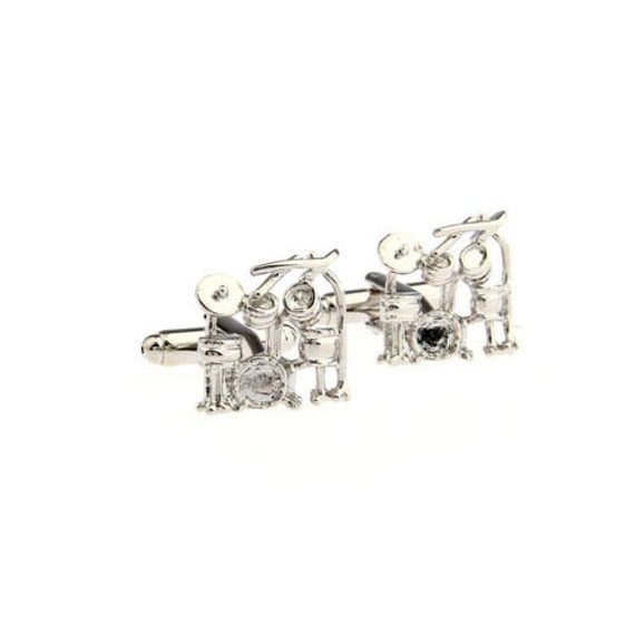 Drums Cufflinks Silver Rock and Roll Drum Kit Drummer Musician Cuff Links Image 2