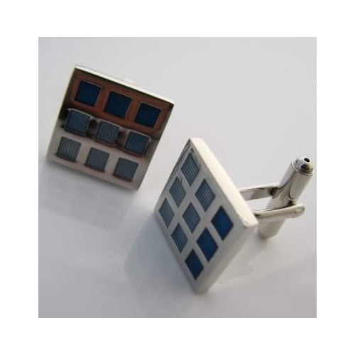 Shades of Blues Cufflinks with Silver Accents Checkered Square Cufflinks Cuff Links Image 2