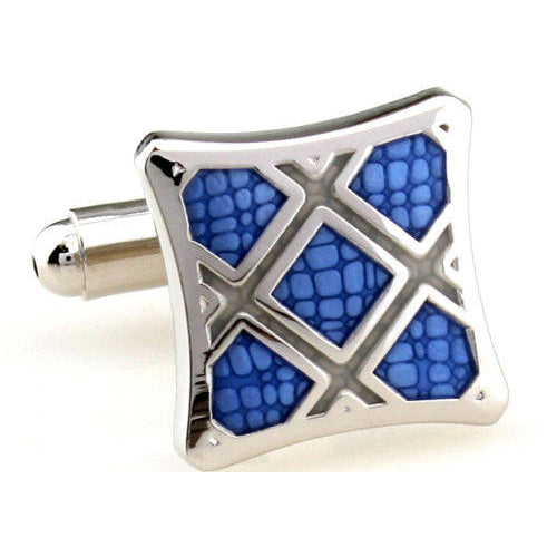Blue Enamel Cufflinks Silver Blue Lapis Colored Checkered Maze Design Cufflinks Cuff Links Image 1