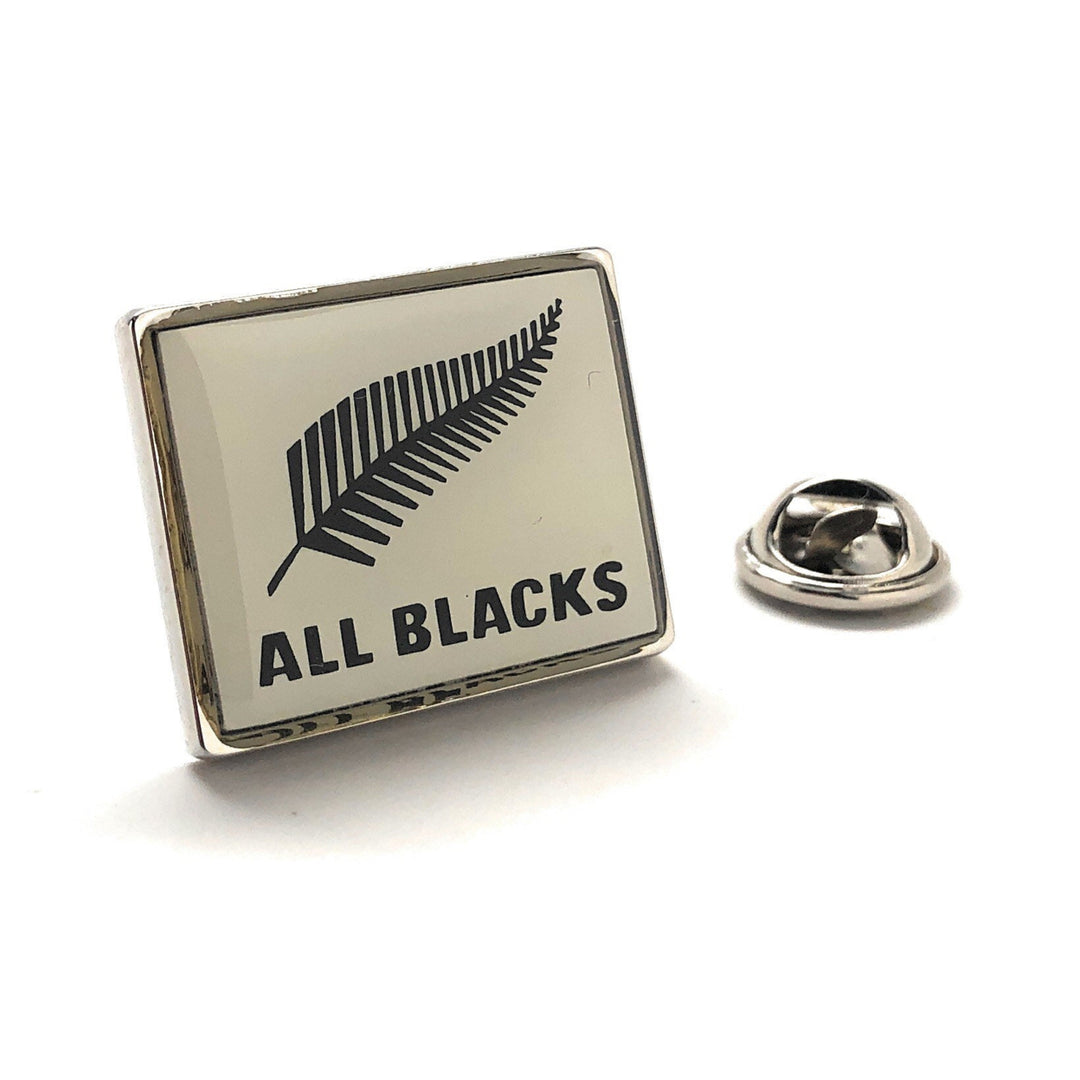 All Blacks Enamel Pins White Black Enamel Lapel Pins Silver Toned Rugby Tie Tacks Your Choice White or Black Background Image 1