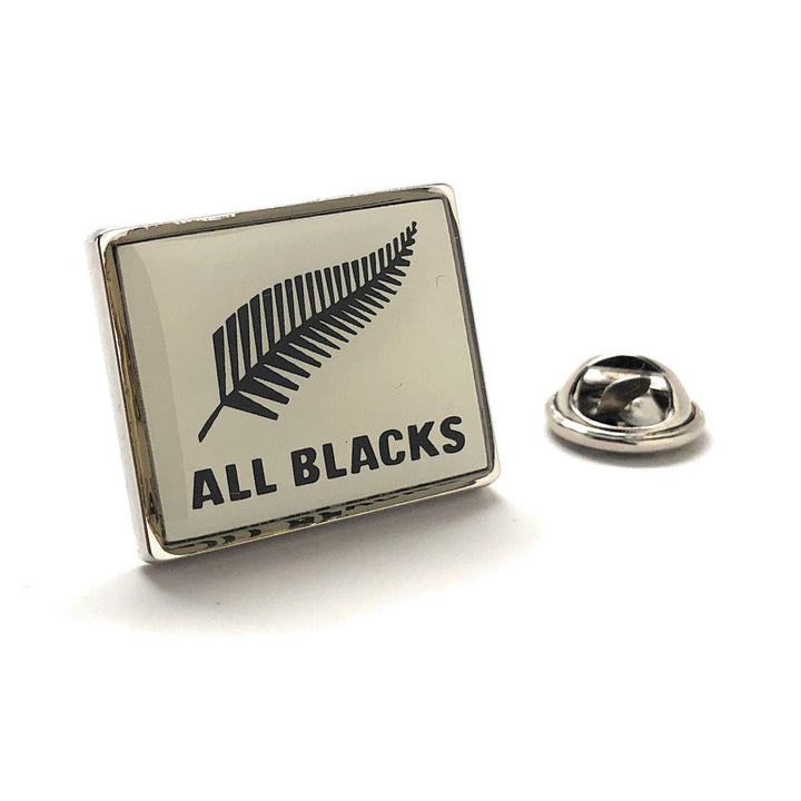 All Blacks Enamel Pins White Black Enamel Lapel Pins Silver Toned Rugby Tie Tacks Your Choice White or Black Background Image 1