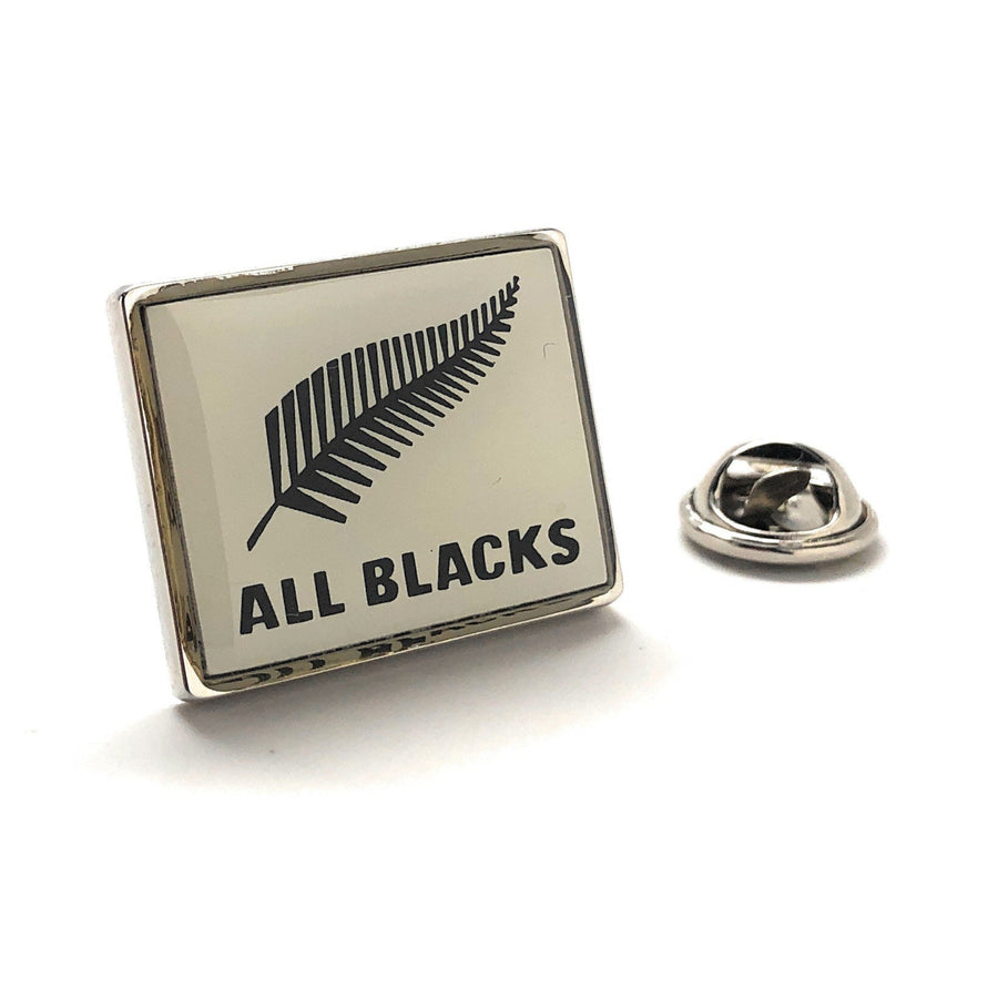 All Blacks Enamel Pins White Black Enamel Lapel Pins Silver Toned Rugby Tie Tacks Your Choice White or Black Background Image 1