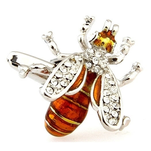 Orange Hornet Cufflinks Crystal Wings Whimsical Cuff Links Image 1