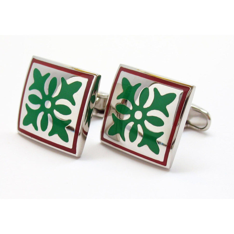 St Patricks Cufflinks Irish Bloom Green Tile Silver Edged Cufflinks Whale Tail Post Cuff Links Cufflinks Image 1