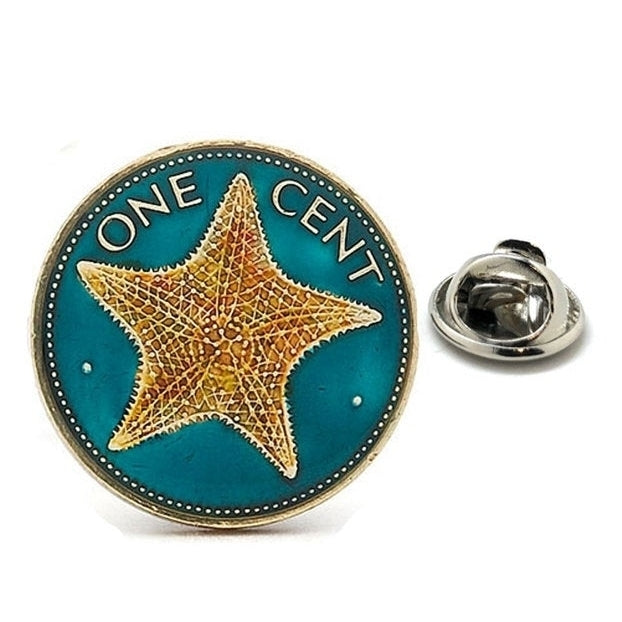 Birth Year Birth Year Enamel Pin Star Fish Bahamas One Cent Enamel Coin Lapel Pin Tie Tack Collector Pin Hand Painted Image 1