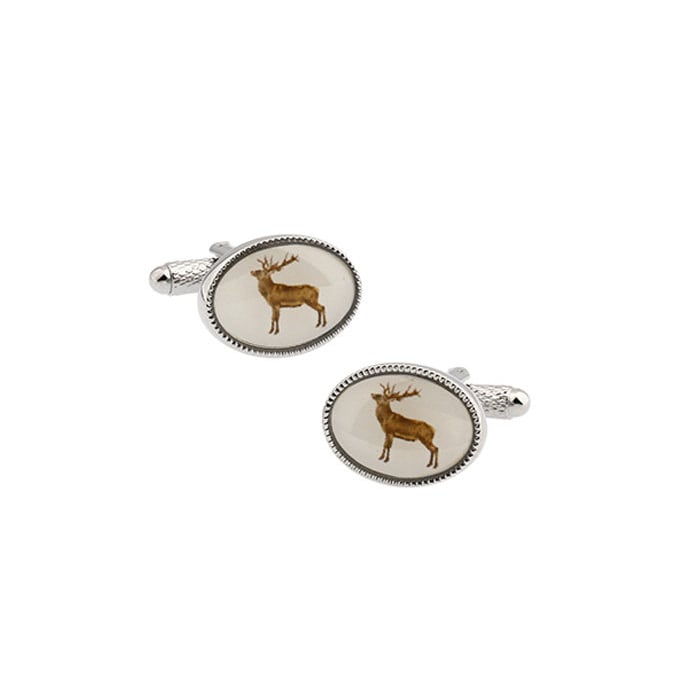 Reindeer Deer Cufflinks Silver Portrait Framed Ovel Deer Hunter Cuff Links Highly Details Comes with Gift Box Image 1