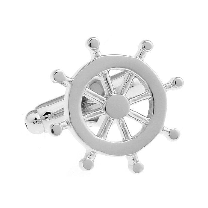 Boat Ship Steering Wheel Cufflinks Vintage Silver Tone Antique Look Cut Out Ship Cuff Links Image 1