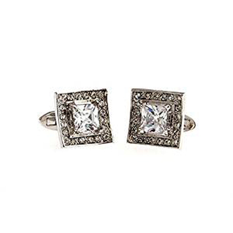 Silver Multiple Diamond Cufflinks Cut Crystals Formal Wear Classy Cool Design Cuff Links Comes with Gift Box Image 1