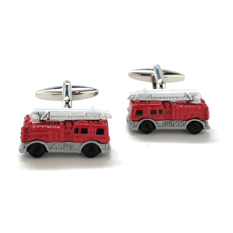 Red Gray Enamel Fire Truck Cufflinks 3D Fun Design Detailed Firemen Search and Rescue Fire Department Cuff Links Comes Image 1