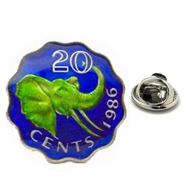 Enamel Pin Swaziland Coin Lapel Pin Tie Tack Collector Pin Blue Green 20 Cents Africa Enamel Coin Travel Souvenir Art Image 1