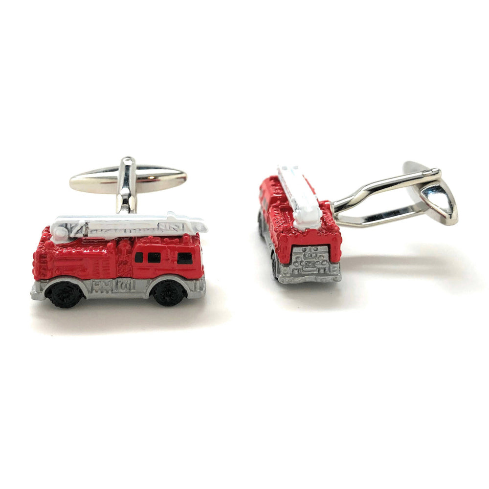 Red Gray Enamel Fire Truck Cufflinks 3D Fun Design Detailed Firemen Search and Rescue Fire Department Cuff Links Comes Image 2