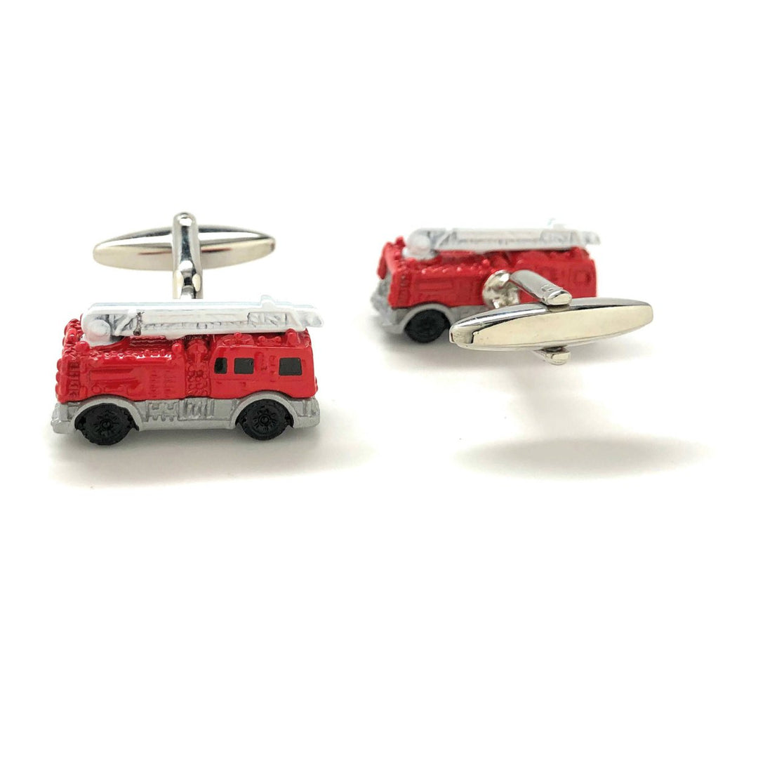 Red Gray Enamel Fire Truck Cufflinks 3D Fun Design Detailed Firemen Search and Rescue Fire Department Cuff Links Comes Image 3