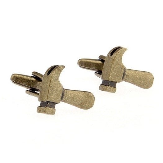 Hammer Cufflinks Bronze Brass 3D Builder Tools with Bullet Post Cuff Links with Gift Box Fathers Day Nerdy Fun Cool Image 1