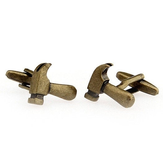 Hammer Cufflinks Bronze Brass 3D Builder Tools with Bullet Post Cuff Links with Gift Box Fathers Day Nerdy Fun Cool Image 3