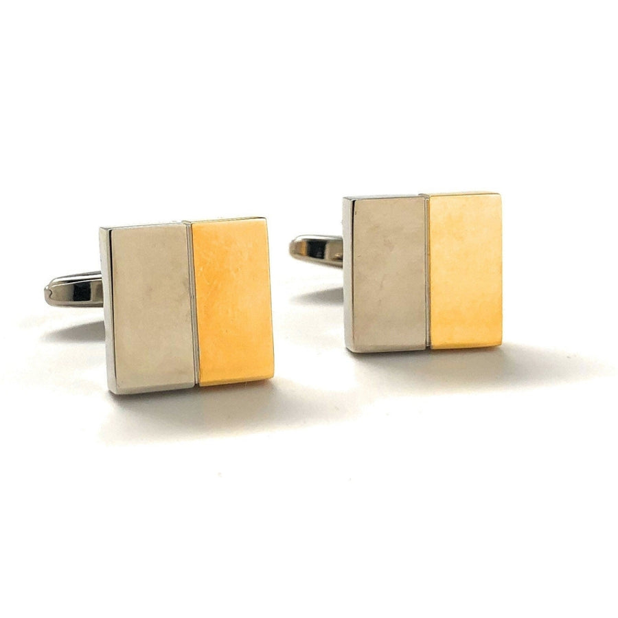 Sale Half and Half Cufflinks Shiny Gold And Silver Cufflinks Classic Gentlemens Block Cuff Links Black Friday Sale Cyber Image 1