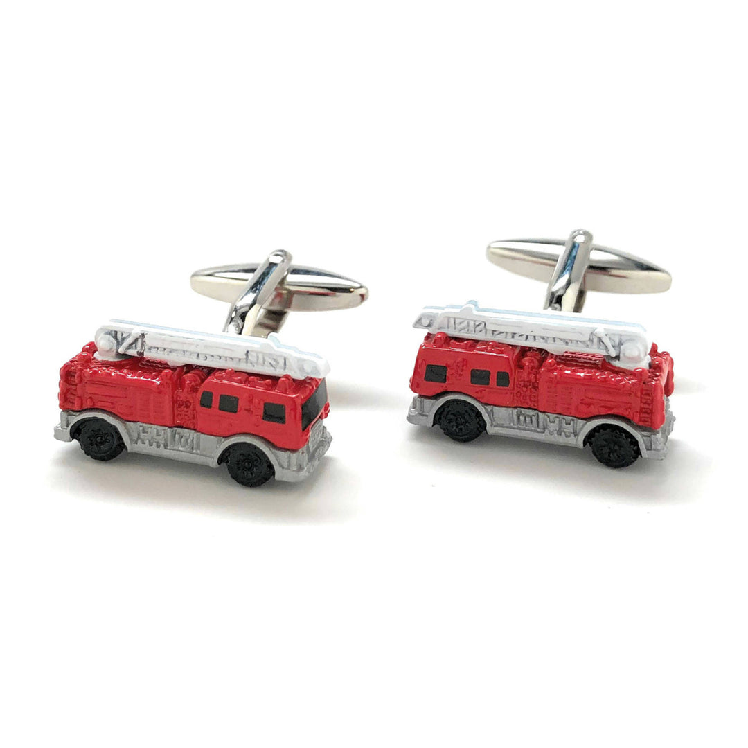 Red Gray Enamel Fire Truck Cufflinks 3D Fun Design Detailed Firemen Search and Rescue Fire Department Cuff Links Comes Image 4