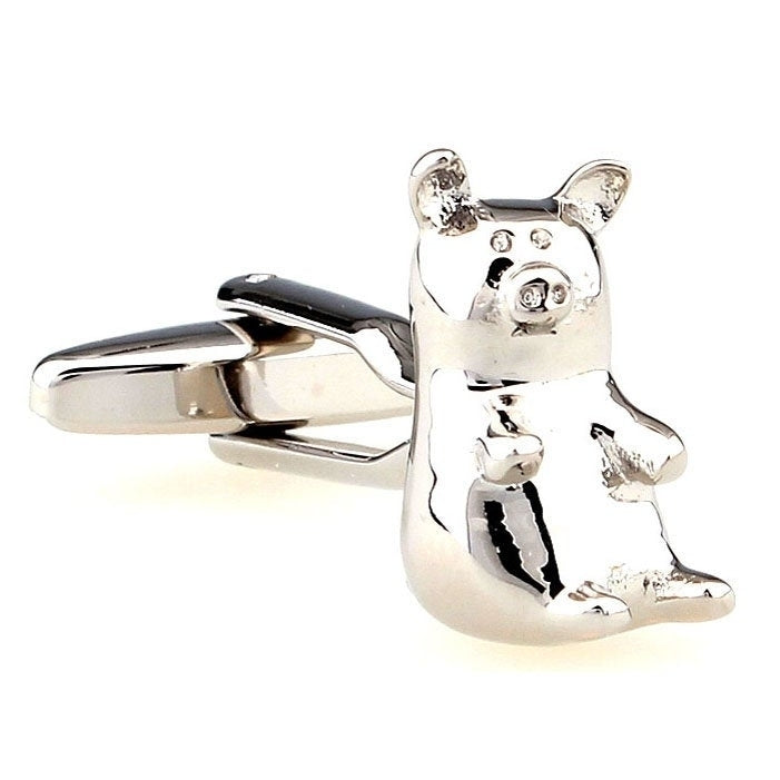 Silver Adorable Baby Pig Cufflinks Cuff Links Farm Animals Comes with Gift Box White Elephant Gifts Image 1