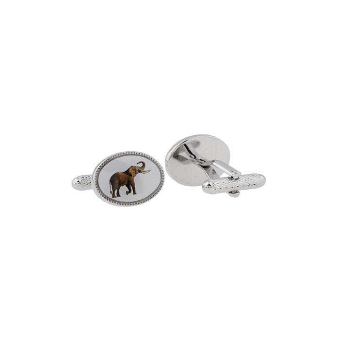 Elephant Cufflinks Safari Collection Portrait India Elephant Framed Oval Cuff Links Comes with Gift Box Image 1