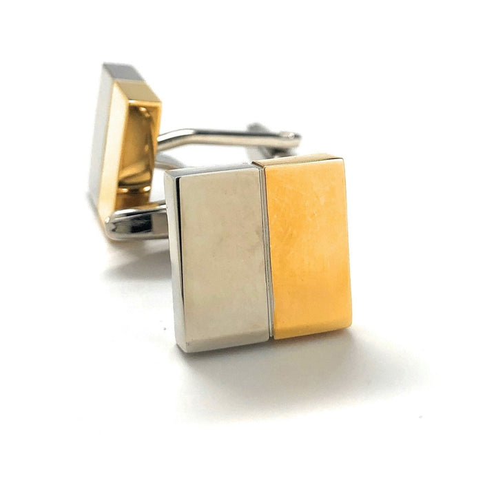 Sale Half and Half Cufflinks Shiny Gold And Silver Cufflinks Classic Gentlemens Block Cuff Links Black Friday Sale Cyber Image 4