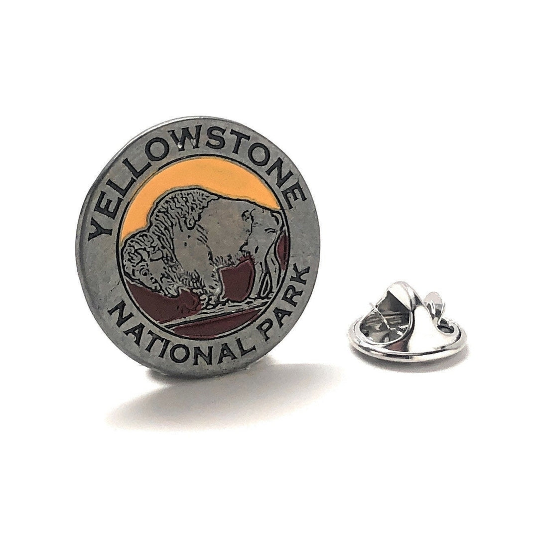 Hand Painted Yellowstone Enamel Pin Color Collection Lapel Pin Grizzly Bear Bison Wolf Token Tie Tack Tokens Yellow Image 2