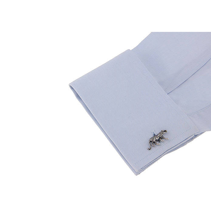 3-D Silver Tone Tiger Cufflinks Animal Cuff Links With Black Enamel Bullet  Cat Species Predators Back Comes in Gift Box Image 4