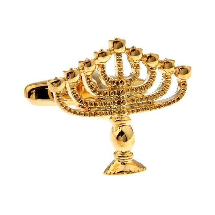 Gold Tone Hanukkah Cufflinks Menorah Chanukiah Religion Cuff Links Comes with Gift Box Image 1