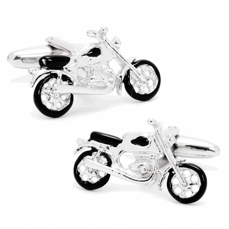 Motorcycle Cufflinks Silver Tone and Black Enamel Vintage Motorcycle Bike Cuff Links Old School Comes with Gift Box Image 1