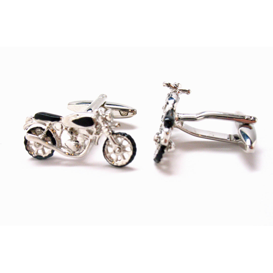 Motorcycle Cufflinks Silver Tone and Black Enamel Vintage Motorcycle Bike Cuff Links Old School Comes with Gift Box Image 3