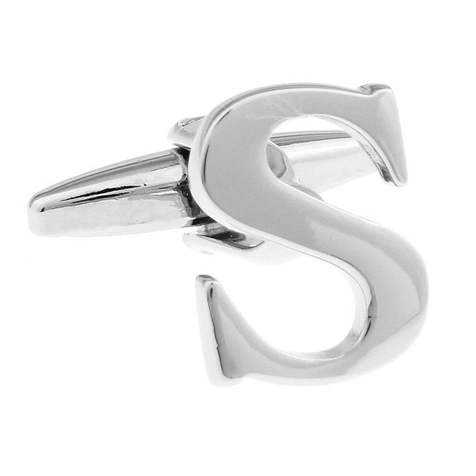 Classic "S" Cufflinks Silver Tone Initial Alaphabet Cut Letters S Cuff Links Groom Father Bride Wedding Anniversary Image 1