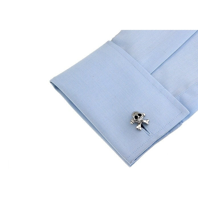 Dead Mans Silver Skeleton Black Eye Pirate Skull Crossbones Cufflinks Cuff Links Halloween Image 3