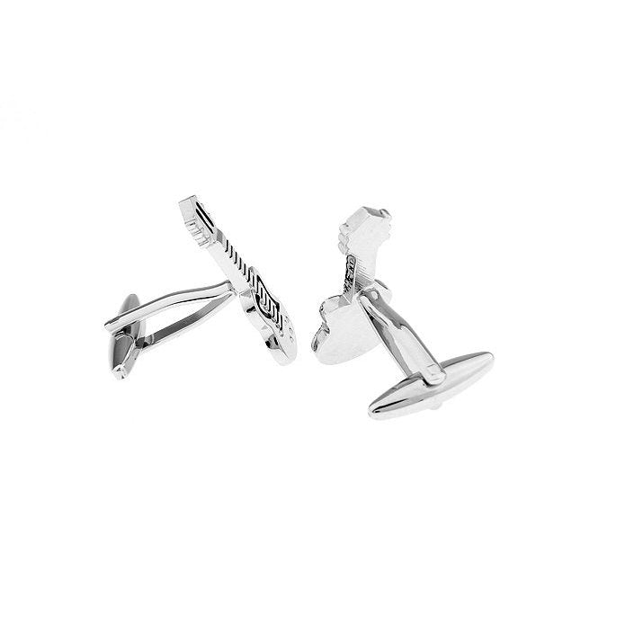 Silver Electric Guitar Cufflinks Black Enamel Full Guitar with Body and Neck Rock and Roll Cuff Links Comes with Gift Image 2