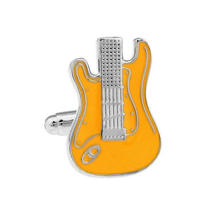 Electric Guitar Cufflinks Silver and Orange Enamel Guitar Jewelry Music Rock and Roll Band Comes with Gift Box Image 1