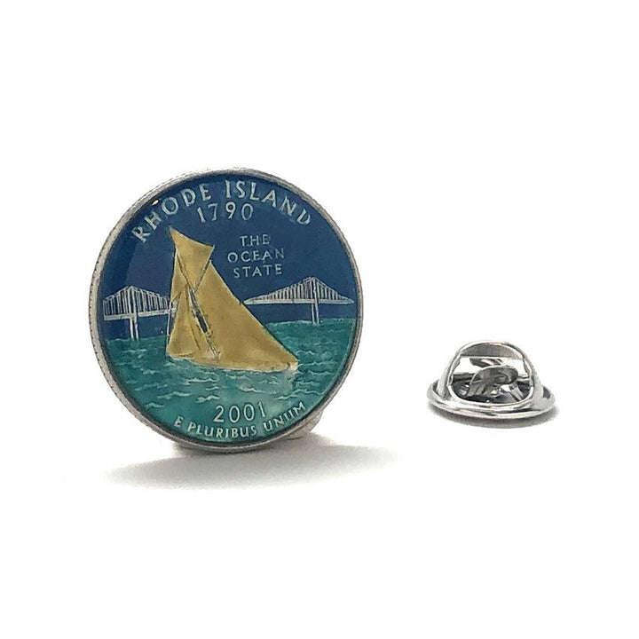 Birth Year Enamel Pin Hand Painted Blue Rhode Island State Quarter Enamel Coin Lapel Pin Tie Tack Travel Souvenir Coin Image 1
