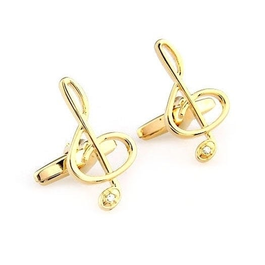 Gold Enamel Music Note with Crystal Cufflinks Cuff Links Image 1