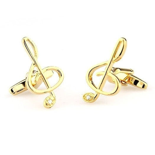 Gold Enamel Music Note with Crystal Cufflinks Cuff Links Image 2