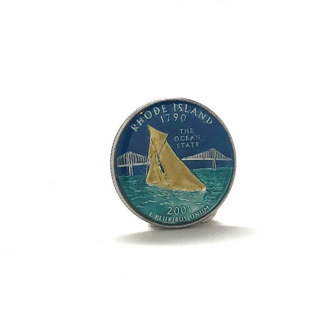 Birth Year Enamel Pin Hand Painted Blue Rhode Island State Quarter Enamel Coin Lapel Pin Tie Tack Travel Souvenir Coin Image 2