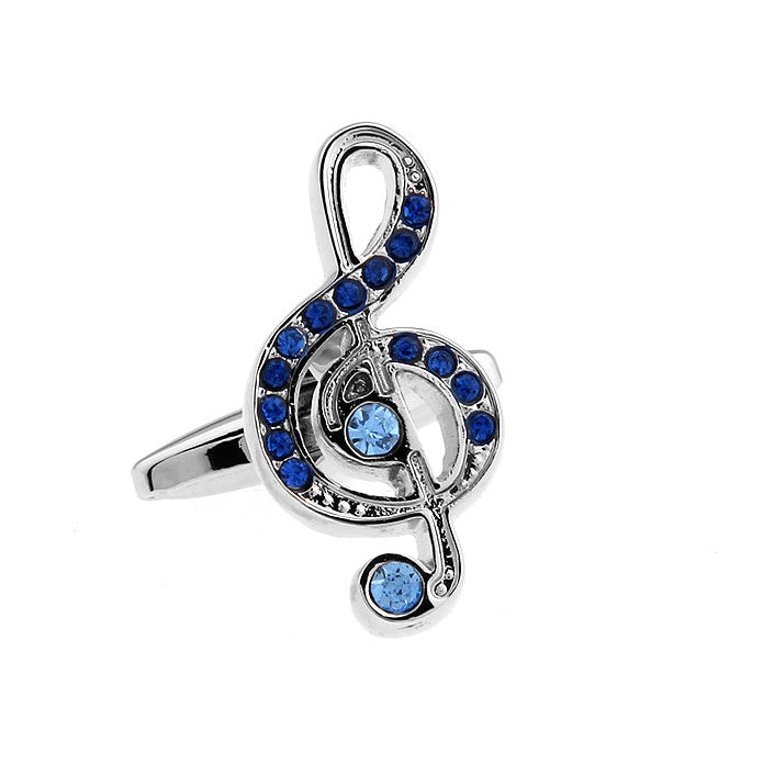 Siver Enamel Treble Clef Music Note with Blue Crystal Pianist Orchestra Cufflinks Cuff Links Image 1