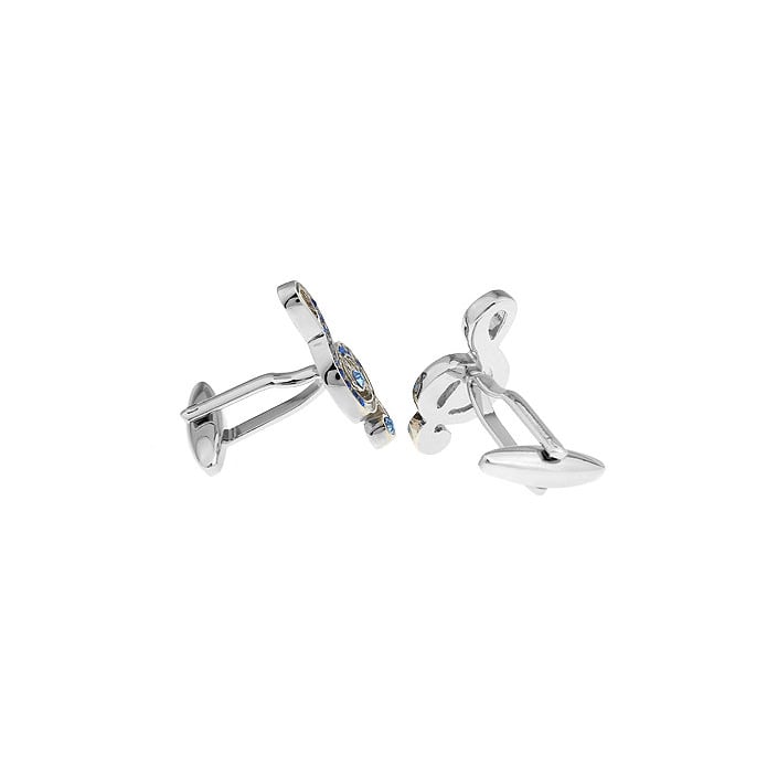 Siver Enamel Treble Clef Music Note with Blue Crystal Pianist Orchestra Cufflinks Cuff Links Image 2