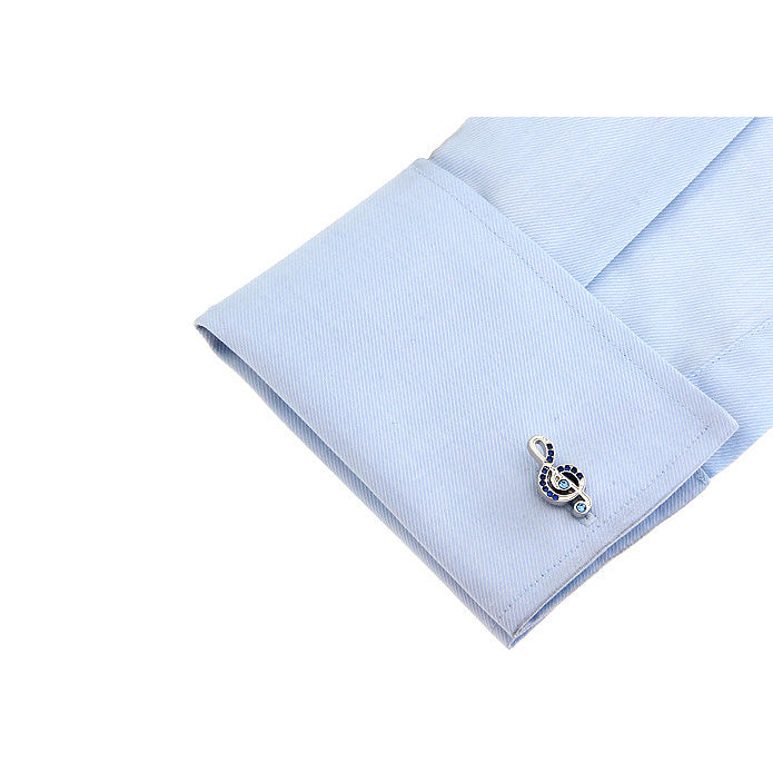 Siver Enamel Treble Clef Music Note with Blue Crystal Pianist Orchestra Cufflinks Cuff Links Image 3