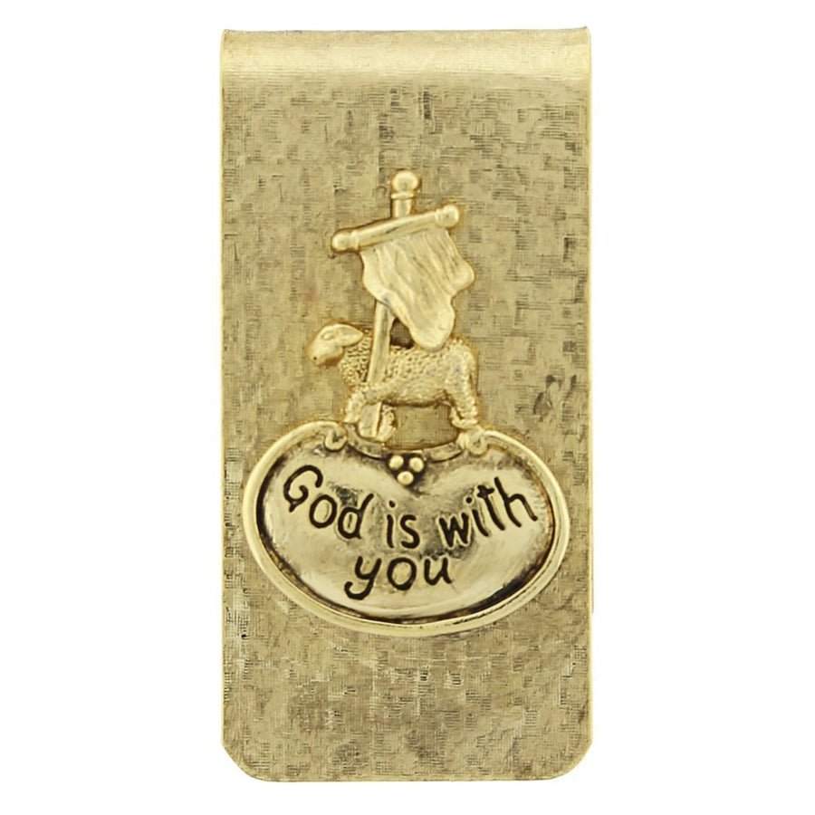 Gold Money Clip Show Faith God is WIth You Religious Gold Tone Mens Money Holder Image 1