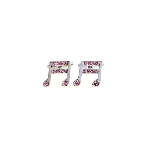 Silver with Pink Crystals Music Note Sixteenth Notes Music Piano Orchestra Conductor Cufflinks Cuff Links Image 1