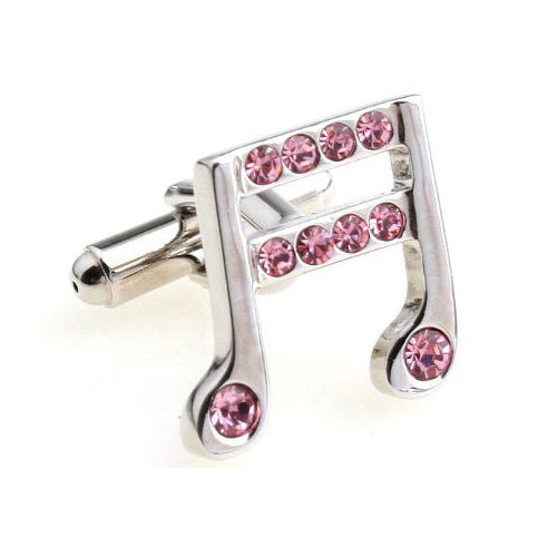 Silver with Pink Crystals Music Note Sixteenth Notes Music Piano Orchestra Conductor Cufflinks Cuff Links Image 2