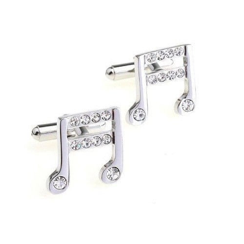 Silver with Crystals Music Note Sixteenth Notes Music Piano Orchestra Conductor Cufflinks Cuff Links Image 1