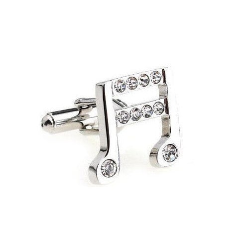 Silver with Crystals Music Note Sixteenth Notes Music Piano Orchestra Conductor Cufflinks Cuff Links Image 2