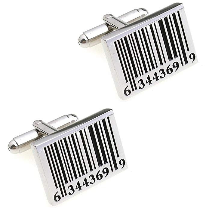 Cuff Links Mens Black Barcode Shirt Cufflinks With Gift Box White Elephant Gifts Image 1