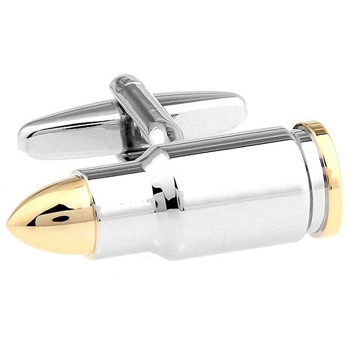 Mens Executive Cufflinks Military Collection Silver and Gold Tone Pointed Tip Gun Bullet Cuff Links Image 1