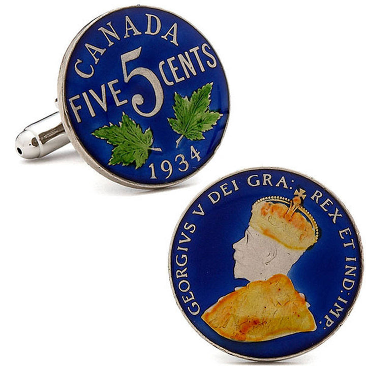 Enamel Cufflinks Canada Hand Painted 5 Cent Enamel Coin Jewelry The King Canadian Nickel Cuff Links Very Cool Fun Unique Image 1